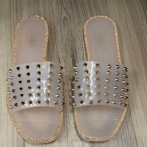 Nicole Miller Gold Studded Clear Sandals